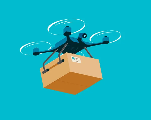 Drone Aria Con Scatola Servizio Consegna Illustrazione Vettoriale — Vettoriale Stock