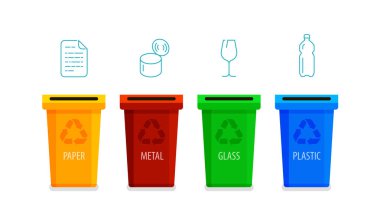 Çöp bilgilerini sıralıyorum. Geri dönüşüm kutuları, vektör illüstrasyonu