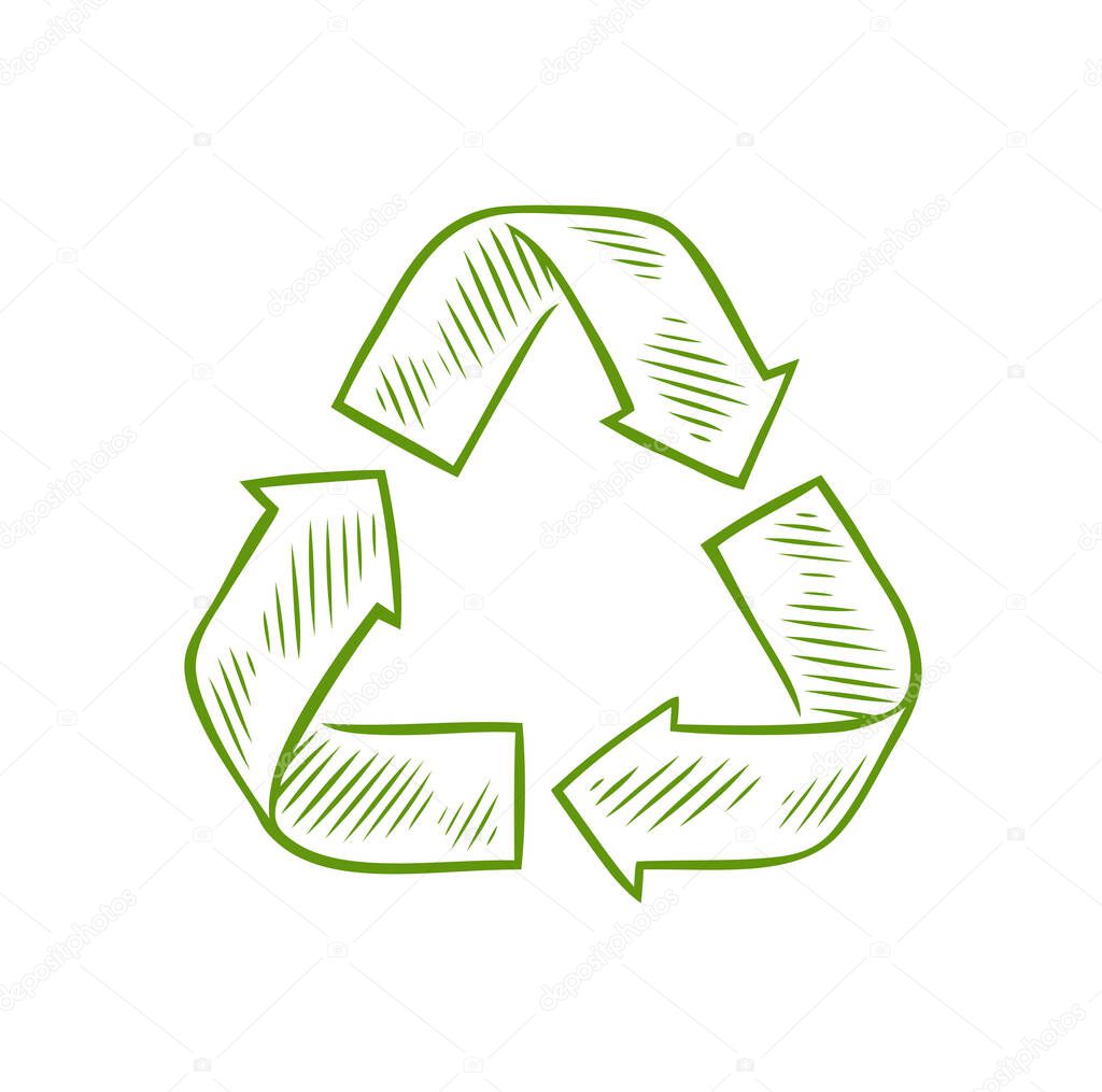 Recycle sign sketch. Waste recycling vector illustration isolated on white background