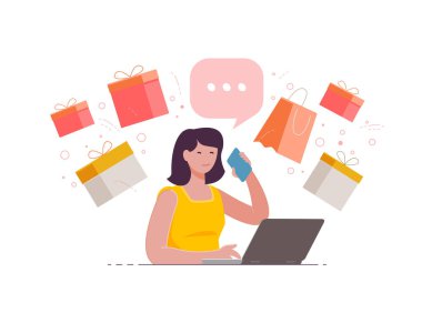 Dizüstü bilgisayarla mal satın almak. Çevrimiçi depolama vektörü