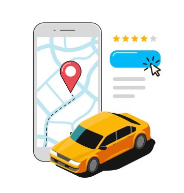 Cep telefonu ile taksi çağrısı. Ulaşım vektörü