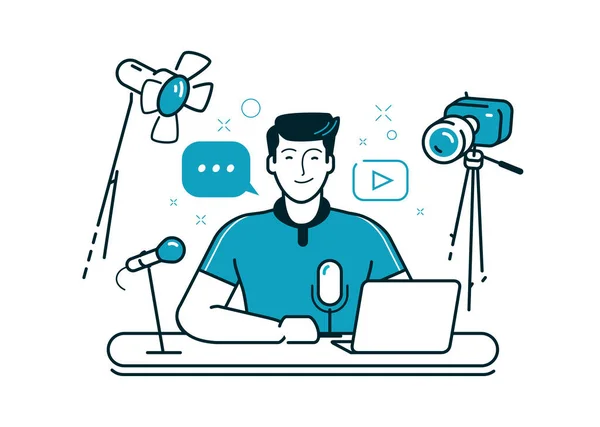 Blogolás Élő Közvetítés Videótartalom Közösségi Oldalakon Történő Közzétételhez Vektor — Stock Vector