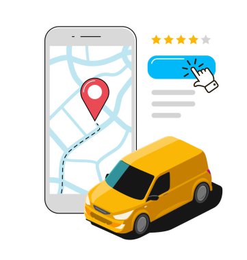 Mobil uygulamayı kullanarak ekspres teslimat. Taşıma vektörü