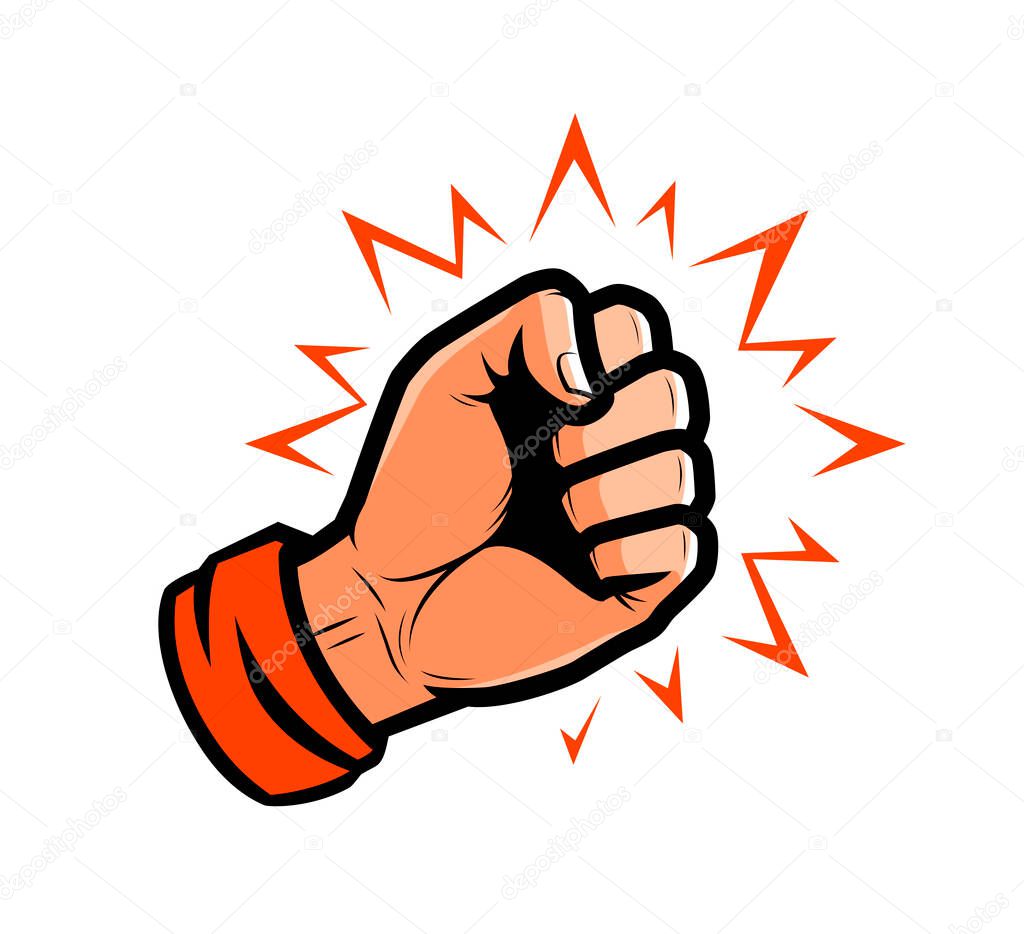 Strong punch. Fist, fight, power vector illustration isolated on white background