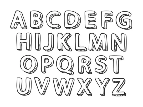 Handgefertigte Schrift Alphabet Skizze Vektorillustration Isoliert Auf Weißem Hintergrund — Stockvektor