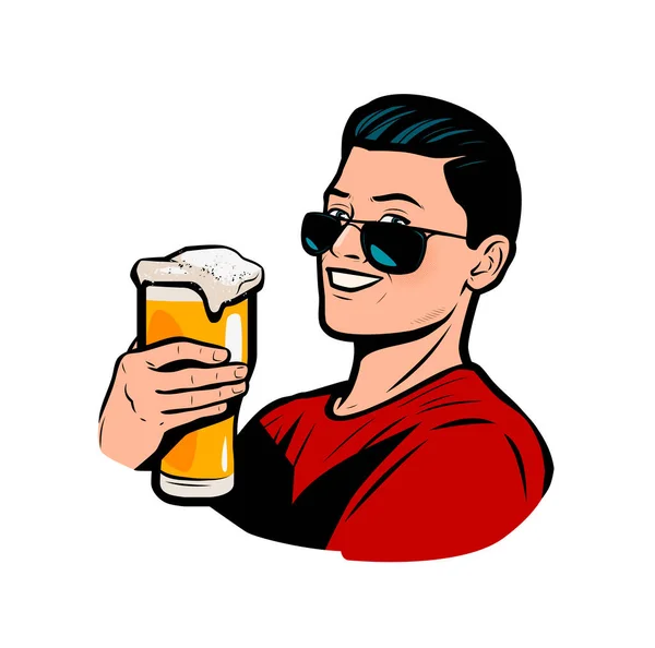 Hombre Con Taza Cerveza Ilustración Vectores Arte Pop Retro Cómico — Vector de stock