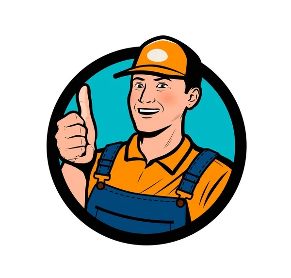 Logo Del Servicio Hombre Feliz Mostrando Pulgares Arriba Vector — Archivo Imágenes Vectoriales