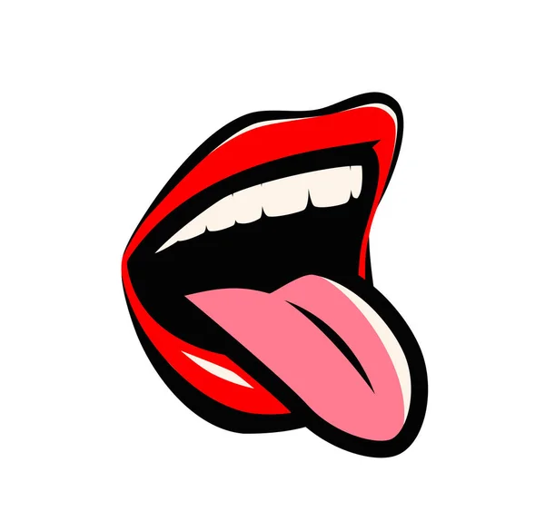 Boca Com Lábios Vermelhos Língua Vetor Dos Desenhos Animados — Vetor de Stock