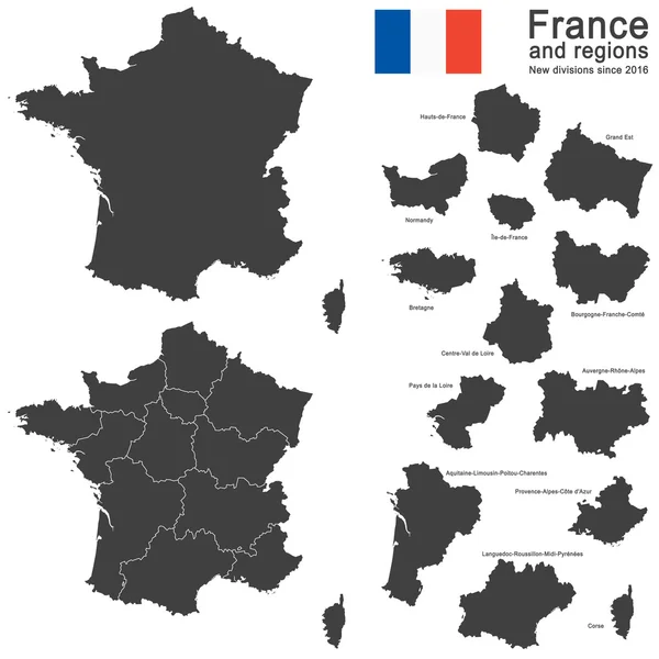 Pays France et régions depuis 2016 — Image vectorielle