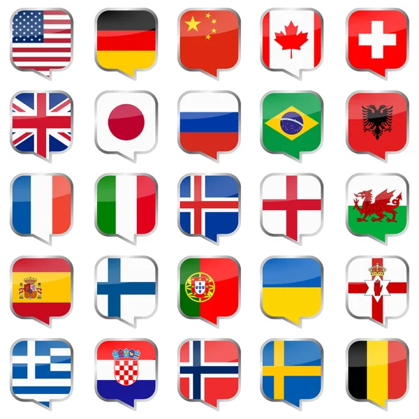 Bulles de discours avec drapeaux de pays — Image vectorielle