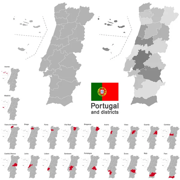 Portekiz ve ilçeleri — Stok Vektör