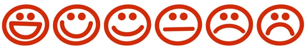 Шість червоних марок з усміхненими обличчями — стоковий вектор
