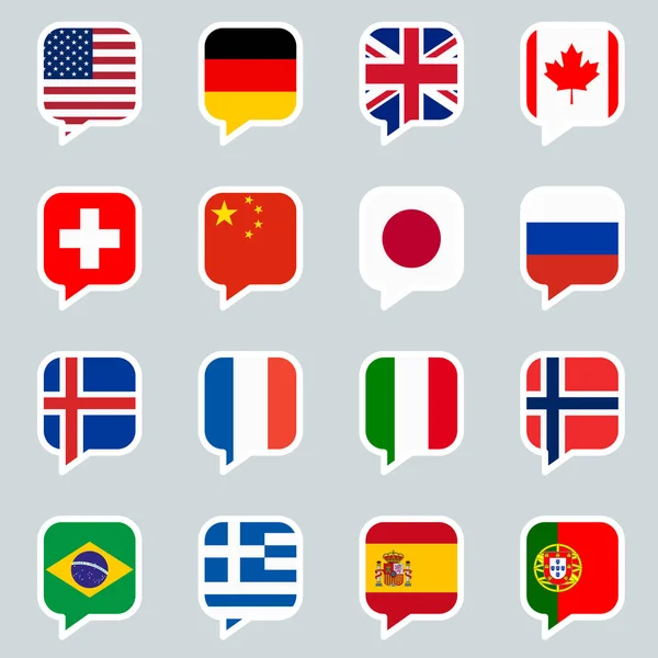 Bolle di discorso con bandiere di paese — Vettoriale Stock