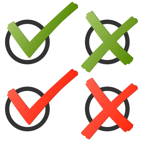 Rode en groene selectievakje markeert en kruisen — Stockvector