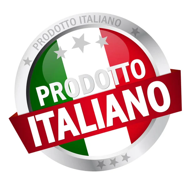 Botón con pancarta Made in Italy — Vector de stock