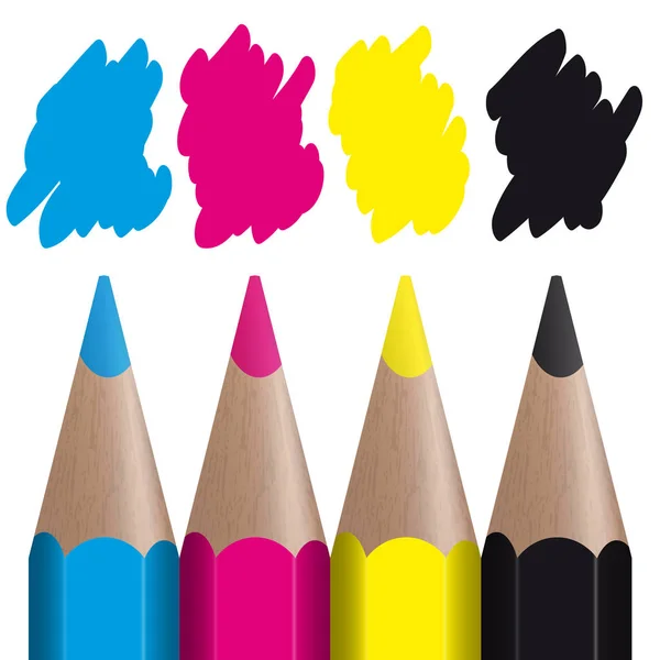 CMJN - 4 crayons de couleur avec éclaboussure de couleur — Image vectorielle