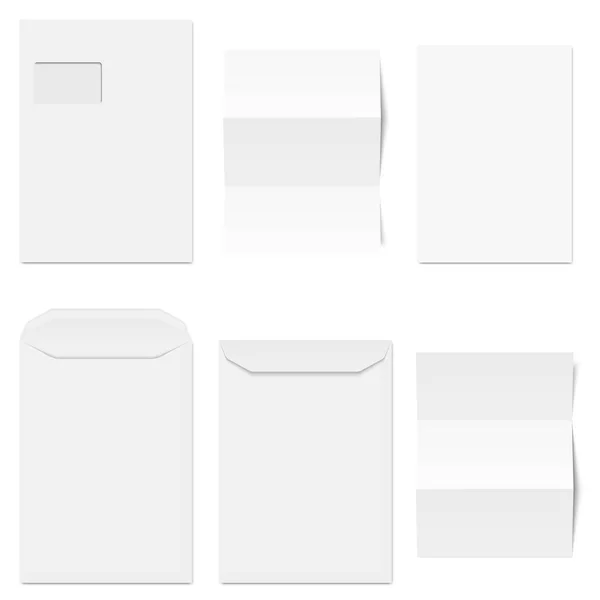 Kolekce bílých obálek s kopírovací papír — Stockový vektor