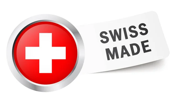 Tlačítko s vlajkou švýcarské vyrobené — Stockový vektor