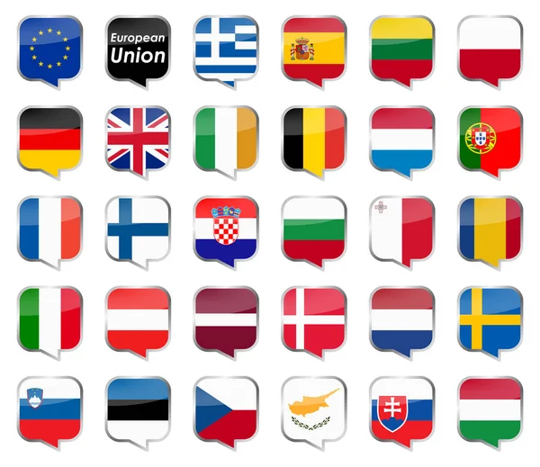 Burbujas de discurso con banderas de países de la UE — Vector de stock