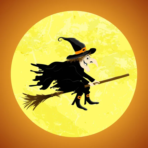 Halloween witch in front of full moon — Stock Vector