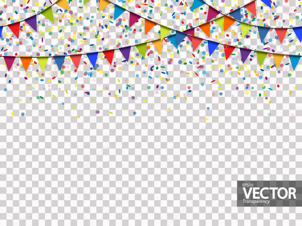 seamless garland and confetti background with vector transparenc