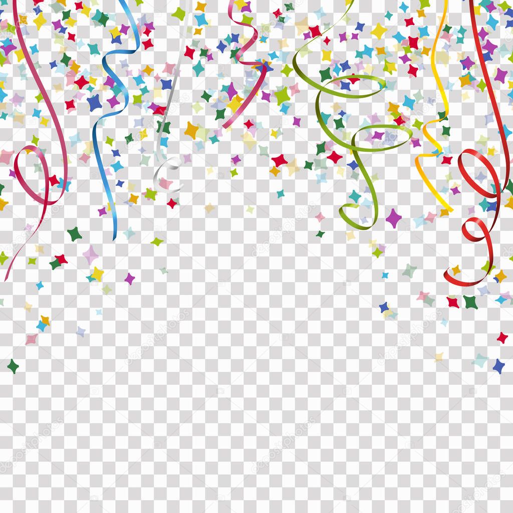 colored streamers and confetti background with vector transparen