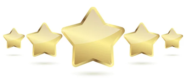 Cinq étoiles dorées avec l'ombre dans une rangée — Image vectorielle