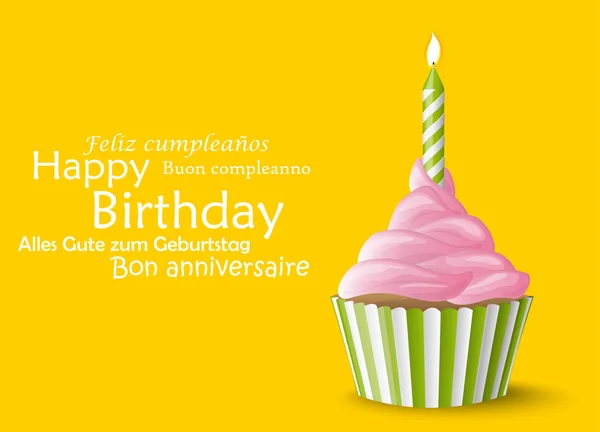 Feliz cumpleaños cupcake con vela — Vector de stock