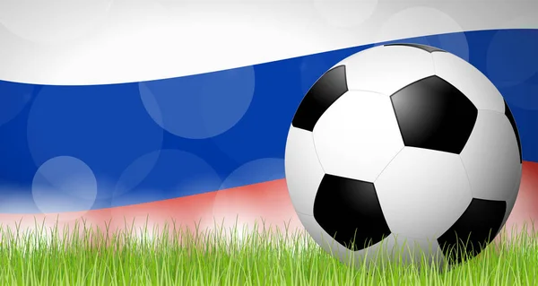 Rus bayrağı önünde futbol topu — Stok Vektör