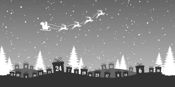 Adventskalender 1 tot 24 op kerstcadeautjes — Stockvector