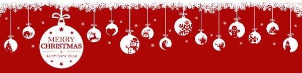 Wiszące bombki z ikonami Bożego Narodzenia i pozdrowieniami — Wektor stockowy