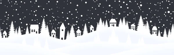 Sfondo del paesaggio natalizio con villaggio e neve — Vettoriale Stock