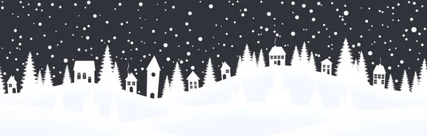 村と雪のクリスマスの風景の背景 — ストックベクタ