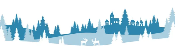 村と雪のクリスマスの風景の背景 — ストックベクタ
