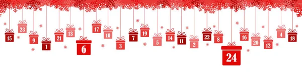 Calendário de advento 1 a 24 em presentes de Natal — Vetor de Stock