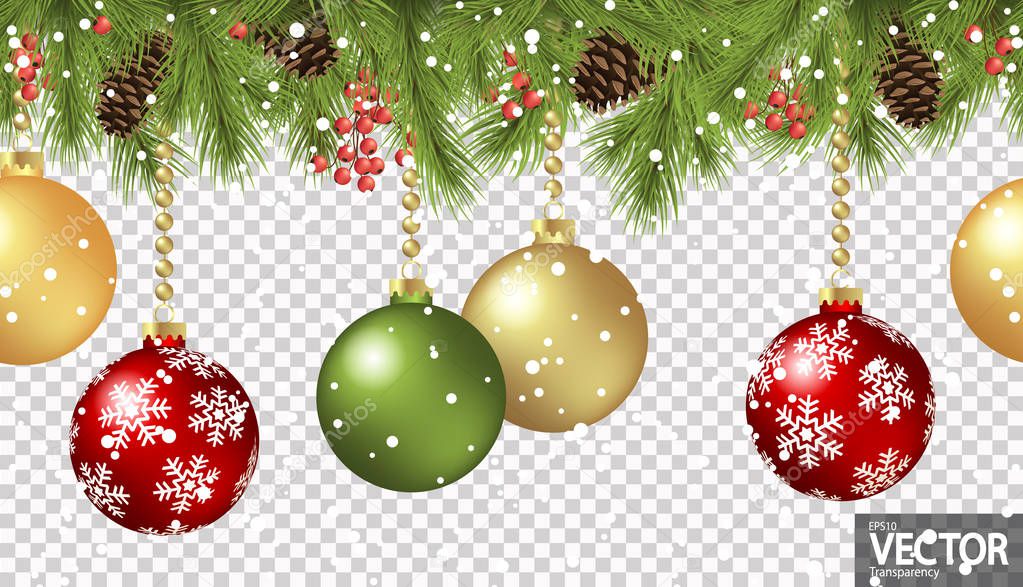 seamless christmas baubles concept with fir branches