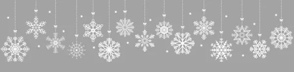 Pendurado neve estrelas banner para Natal saudações tempo —  Vetores de Stock