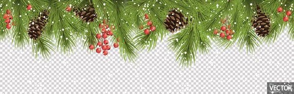 Bezproblemowe Boże Narodzenie baner koncepcja z gałązek jodły i szyszki — Wektor stockowy