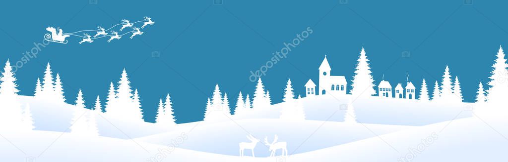 christmas landscape background with village and snow