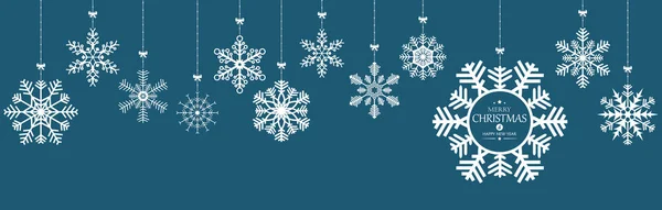 Hanging snow stars banner for christmas greetings time — Stock Vector