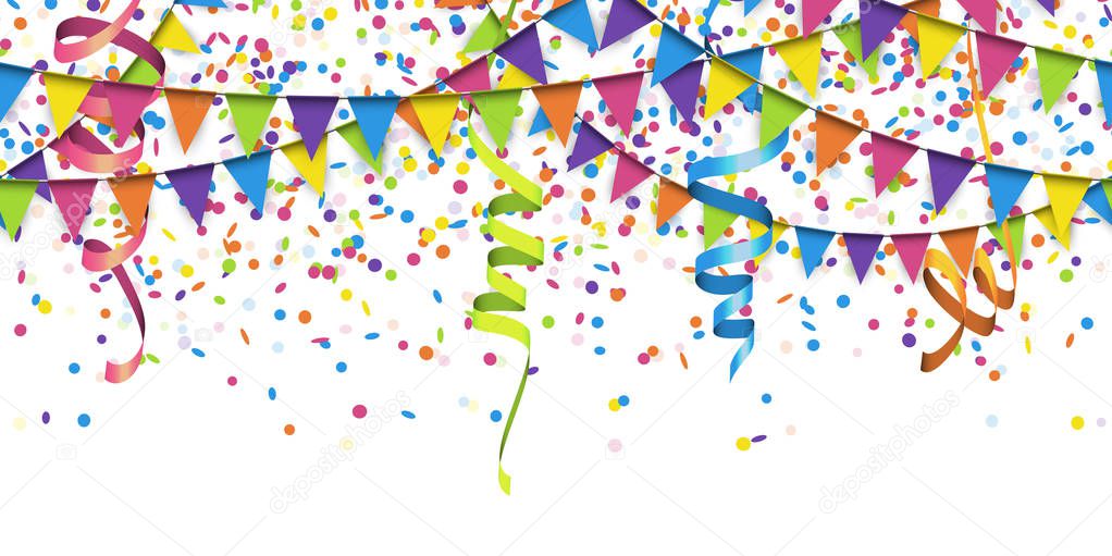 seamless colored garlands, confetti and streamers background