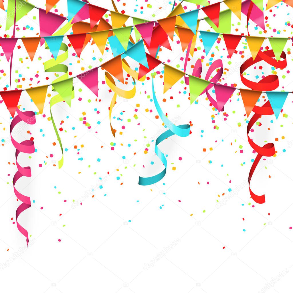 seamless colored confetti, streamers and garlands background