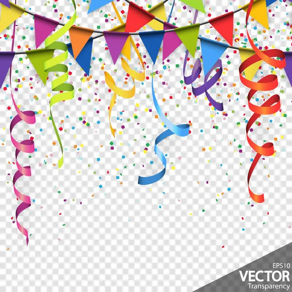 Confeti, guirnaldas y serpentinas fondo de fiesta — Vector de stock