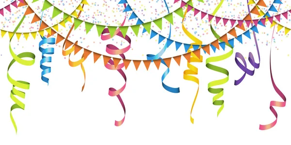 Confettis, banderoles et guirlandes de couleur sans couture fond — Image vectorielle