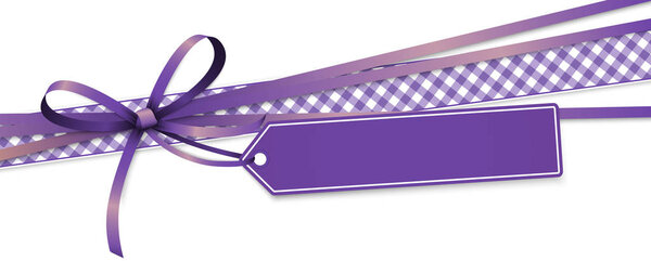 purple colored ribbon bow with hang tag