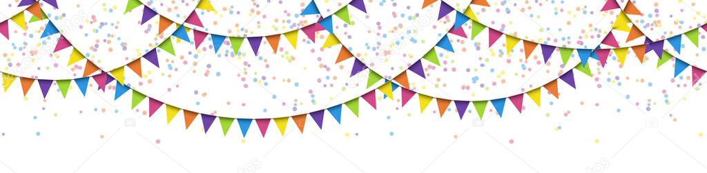 EPS 10 vector illustration of seamless colored garlands and confetti on white background for sylvester party or carnival template usage