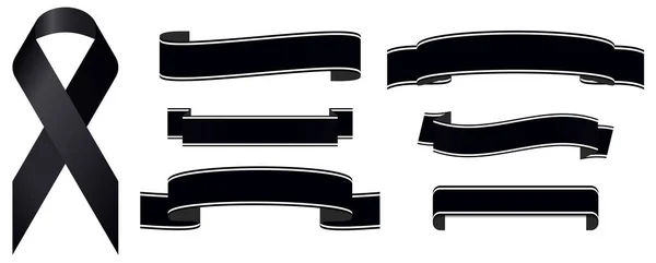 Concept Deuil Avec Ruban Sensibilisation Noir Différentes Bannières — Image vectorielle