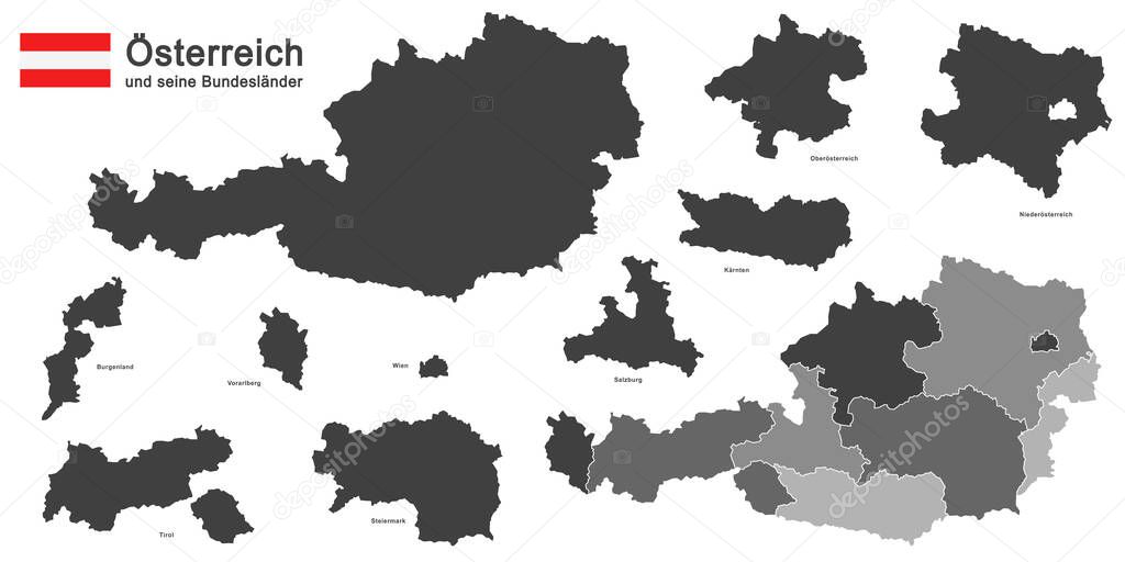 silhouettes of Austria and the federal states