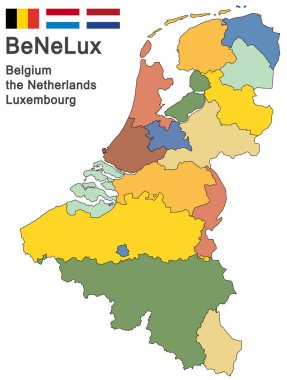 Hollanda, Lüksemburg ve Belçika 'nın renkli siluetleri
