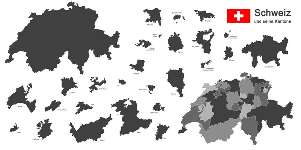 Silhouetten Van Land Zwitserland Alle Kantons — Stockvector